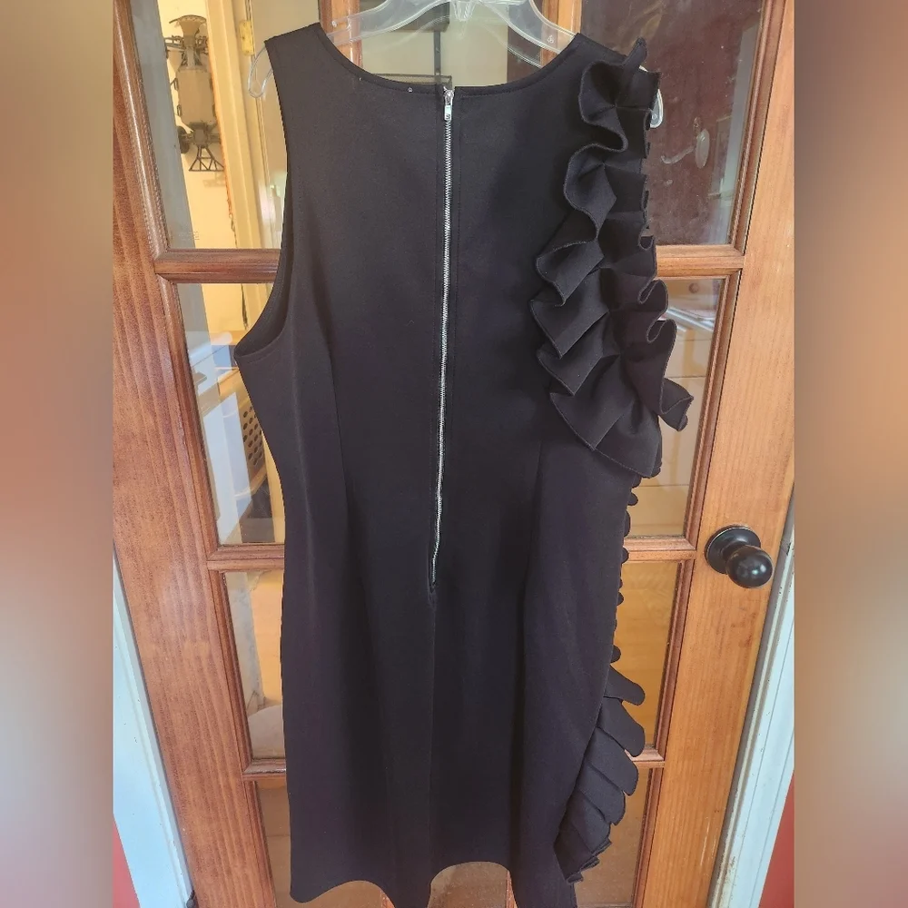 Black Asymmetrical Ruffled Sheath Dress - Picture 2 of 5